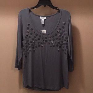 Women’s Philosophy by Republic, 3/4 sleeve gray top with sequins, size XL, NWT